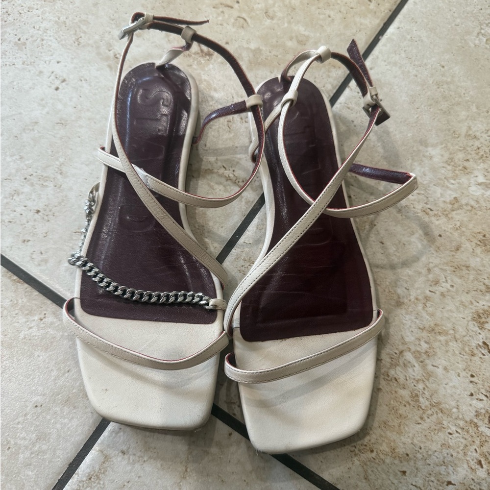 STAUD White and Purple Strappy Sandals